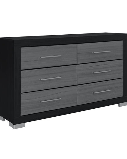 63" Black And Gray Wood Six Drawer Double Dresser