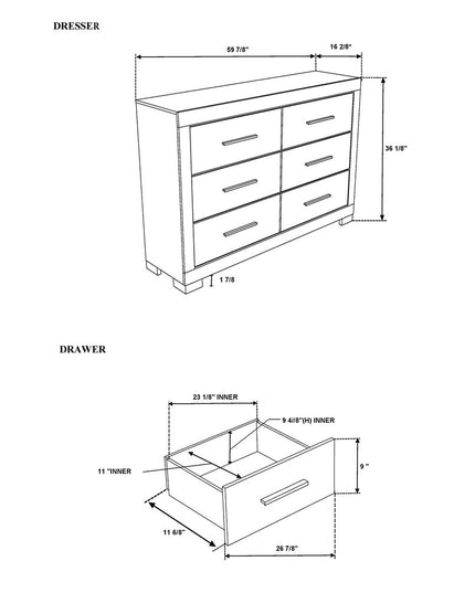 63" Black And Gray Wood Six Drawer Double Dresser