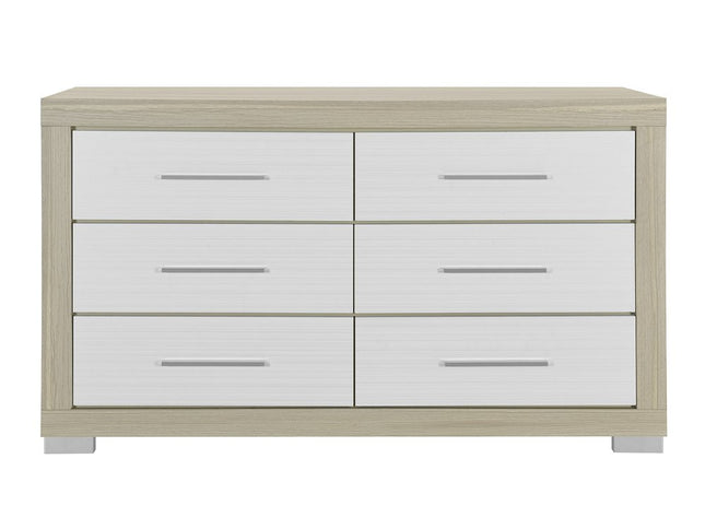 63" Natural And White Wood Six Drawer Double Dresser