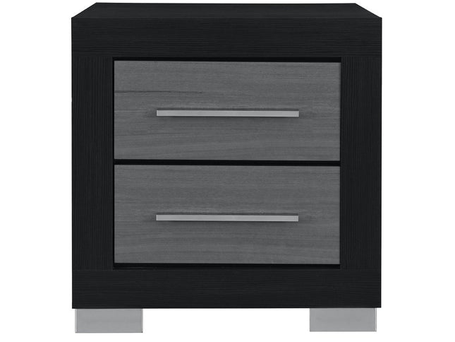 23" Black And Gray Wood Square Two Drawer Nightstand