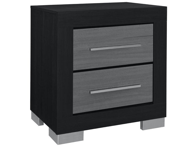 23" Black And Gray Wood Square Two Drawer Nightstand