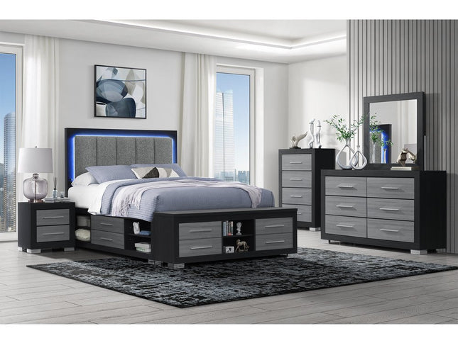 23" Black And Gray Wood Square Two Drawer Nightstand