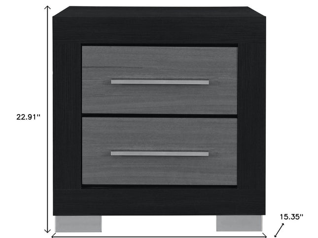 23" Black And Gray Wood Square Two Drawer Nightstand