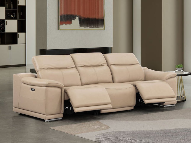 108" Beige Leather Reclining USB Sofa