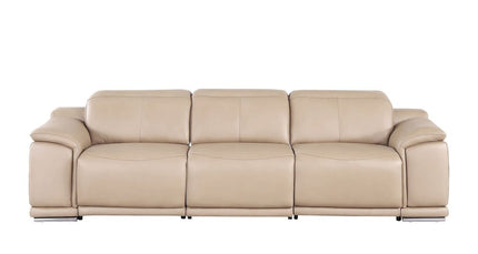 107" Beige Top Grain Leather Reclining USB Sofa