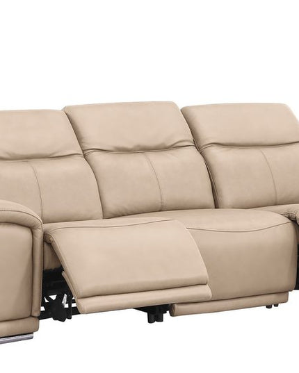 108" Beige Leather Reclining USB Sofa