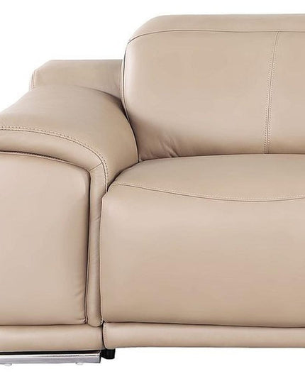 107" Beige Top Grain Leather Reclining USB Sofa