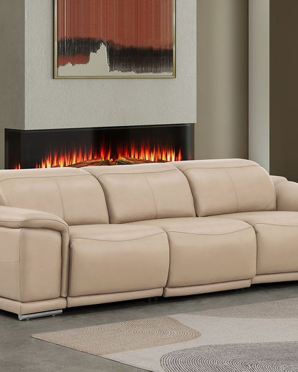 107" Beige Top Grain Leather Reclining USB Sofa