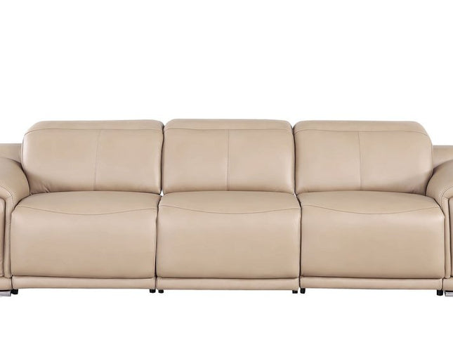 108" Beige Leather Reclining USB Sofa