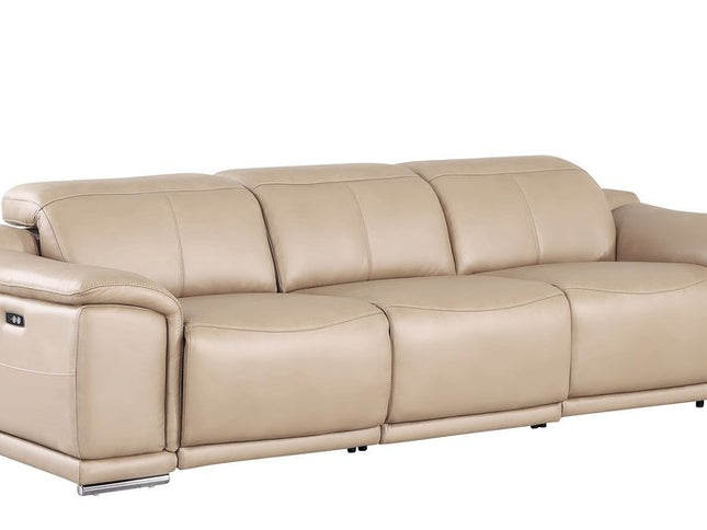 108" Beige Leather Reclining USB Sofa