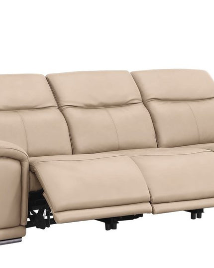 107" Beige Top Grain Leather Reclining USB Sofa