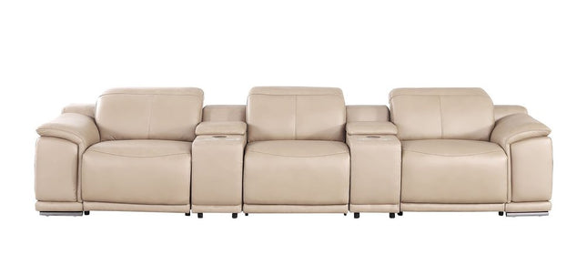 134" Beige Leather Reclining USB Sofa