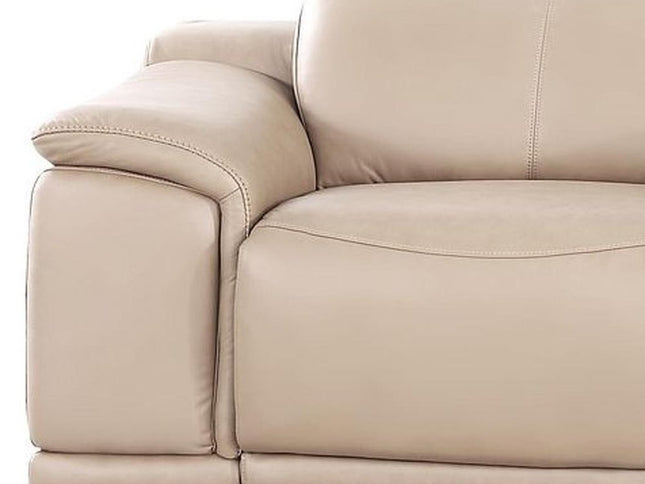 134" Beige Leather Reclining USB Sofa