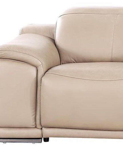 134" Beige Leather Reclining USB Sofa