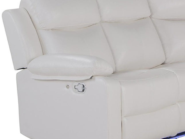 Off White Faux Leather Reclining Curved Six Piece Sectional With LED And Console