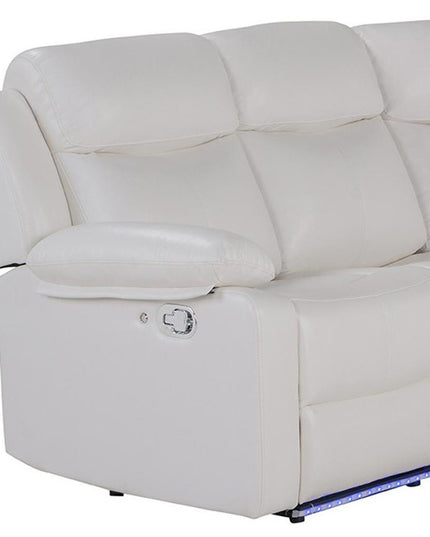Off White Faux Leather Reclining Curved Six Piece Sectional With LED And Console