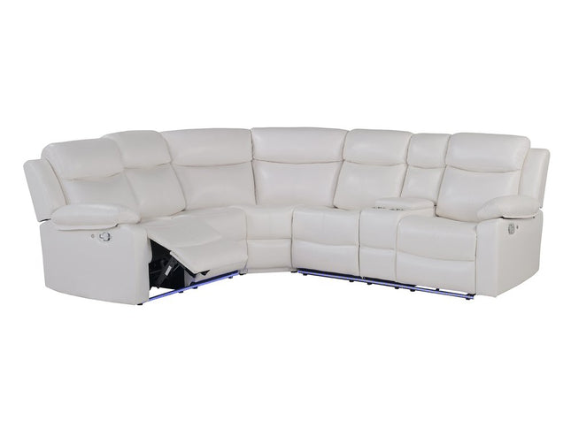 Off White Faux Leather Reclining Curved Six Piece Sectional With LED And Console