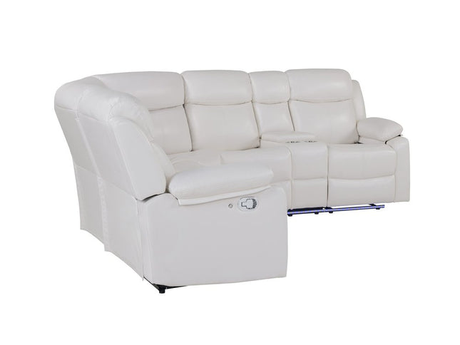 Off White Faux Leather Reclining Curved Six Piece Sectional With LED And Console