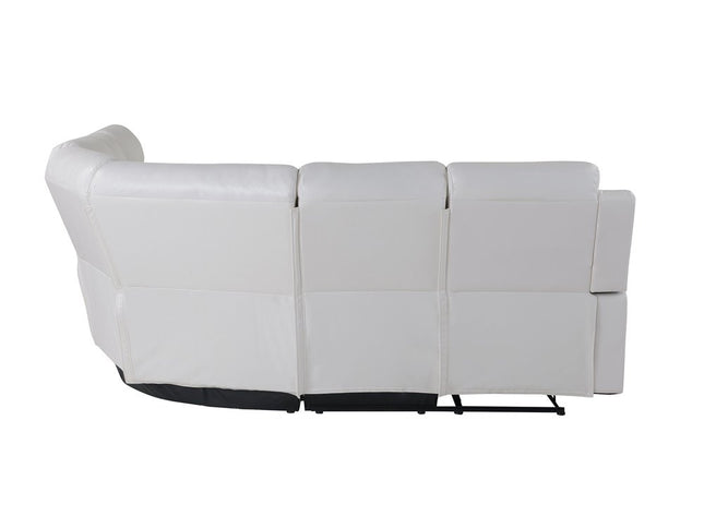 Off White Faux Leather Reclining Curved Six Piece Sectional With LED And Console