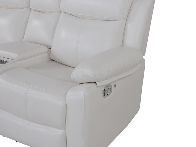 Off White Faux Leather Reclining Curved Six Piece Sectional With LED And Console