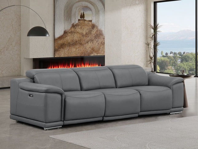 108" Battleship Gray Leather Reclining USB Sofa