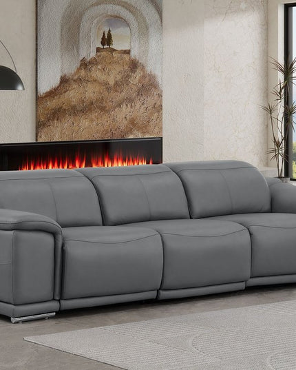 108" Battleship Gray Leather Reclining USB Sofa