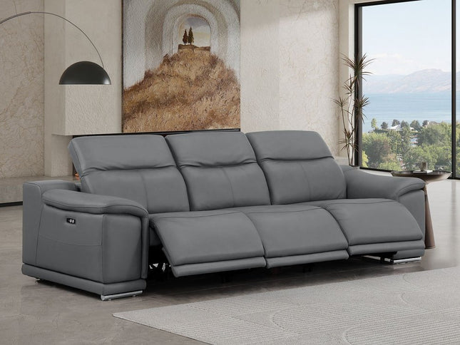 108" Battleship Gray Leather Reclining USB Sofa
