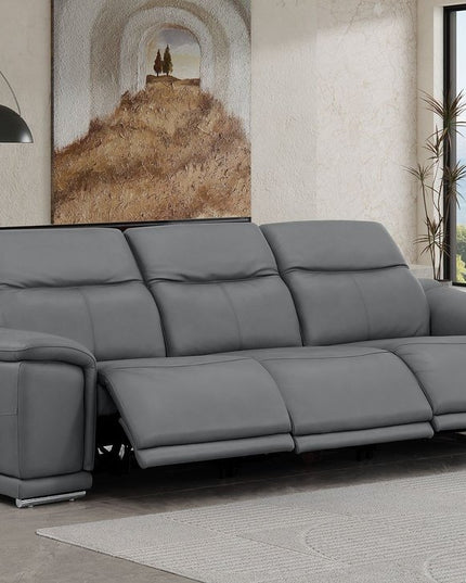 108" Battleship Gray Leather Reclining USB Sofa