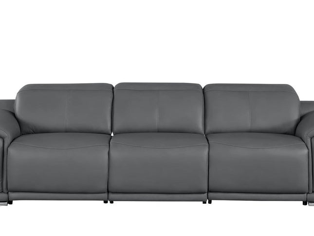 108" Battleship Gray Leather Reclining USB Sofa