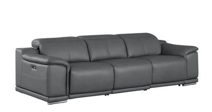 107" Dark Gray Top Grain Leather Reclining USB Sofa