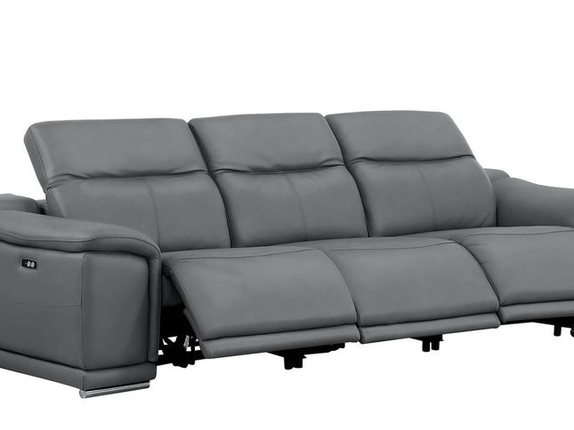 108" Battleship Gray Leather Reclining USB Sofa