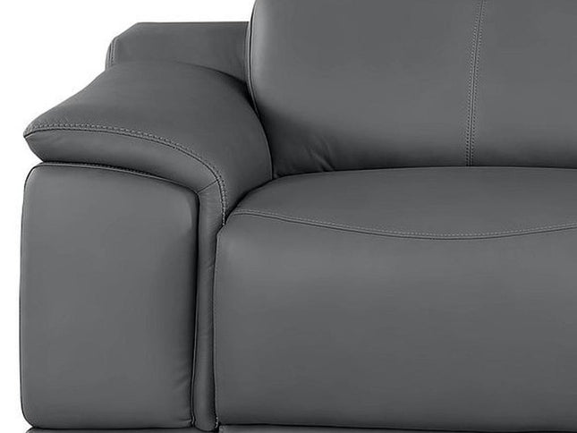 108" Battleship Gray Leather Reclining USB Sofa