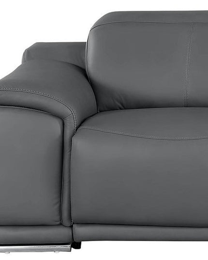 108" Battleship Gray Leather Reclining USB Sofa