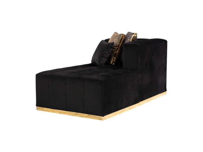 Black Velvet U Shaped Three Piece Sofa and Chaise Sectional With Toss Pillows