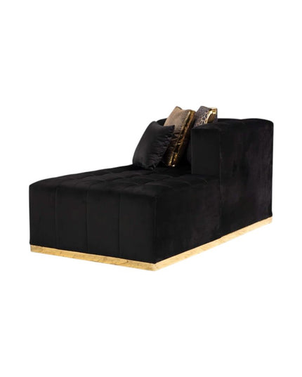 Black Velvet U Shaped Three Piece Sofa and Chaise Sectional With Toss Pillows