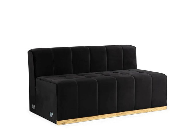 Black Velvet U Shaped Three Piece Sofa and Chaise Sectional With Toss Pillows