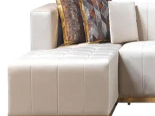 Ivory Velvet U Shaped Three Piece Sofa and Chaise Sectional With Toss Pillows