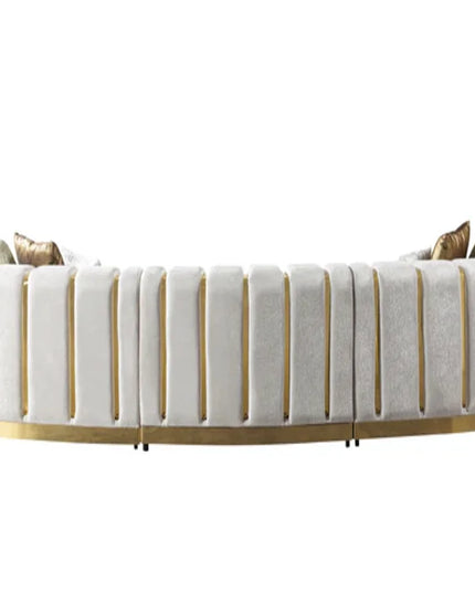 Gold And White Velvet Curved Three Piece Sectional With Toss Pillows