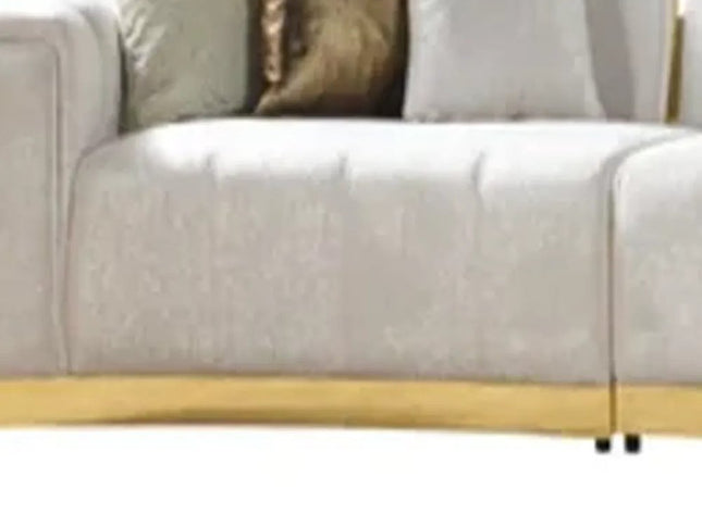 Gold And White Velvet Curved Three Piece Sectional With Toss Pillows
