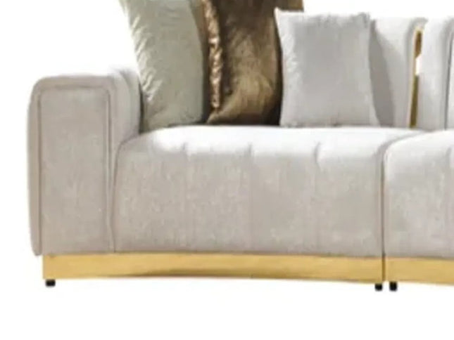 Gold And White Velvet Curved Three Piece Sectional With Toss Pillows