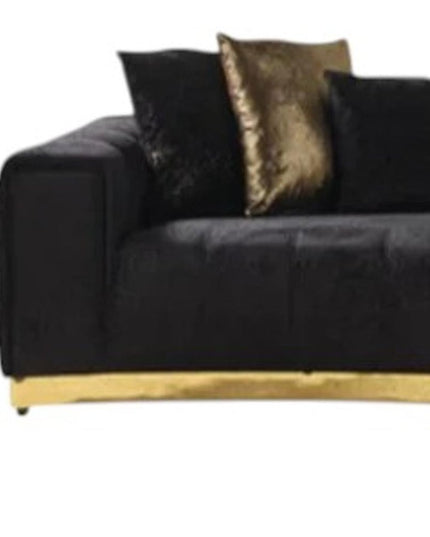 Black Velvet Curved Three Piece Sectional With Toss Pillows