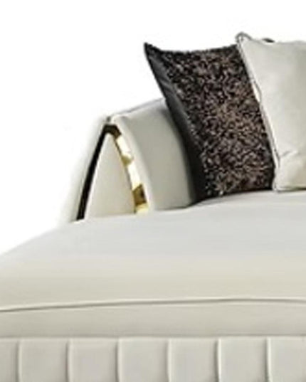 Cream Velvet U Shaped Sofa and Chaise Sectional With Toss Pillows