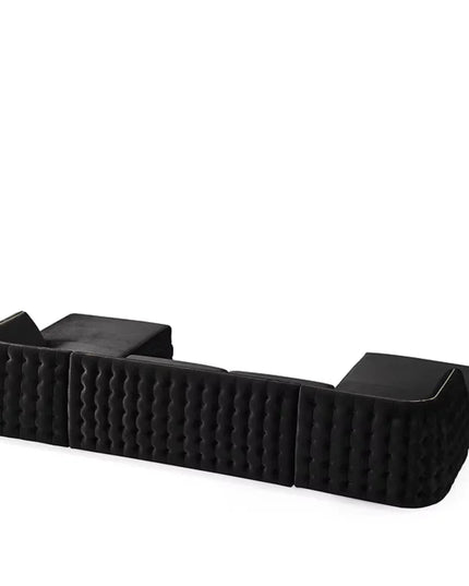 Black Velvet U Shaped Sofa and Chaise Sectional With Toss Pillows