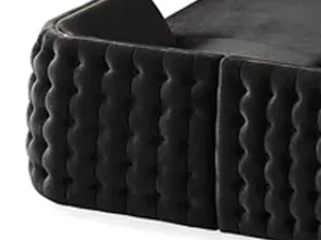 Black Velvet U Shaped Sofa and Chaise Sectional With Toss Pillows