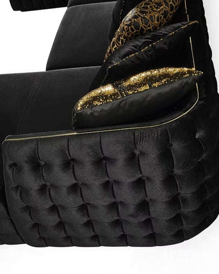 Black Velvet U Shaped Sofa and Chaise Sectional With Toss Pillows