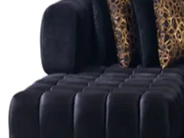 Black Velvet U Shaped Three Piece Sofa and Chaise Sectional With Toss Pillows