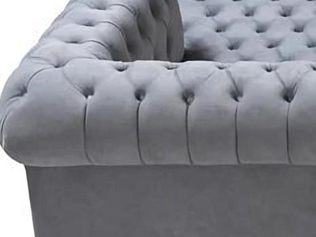 Gray Velvet U Shaped Three Piece Sofa and Chaise Sectional With Toss Pillows