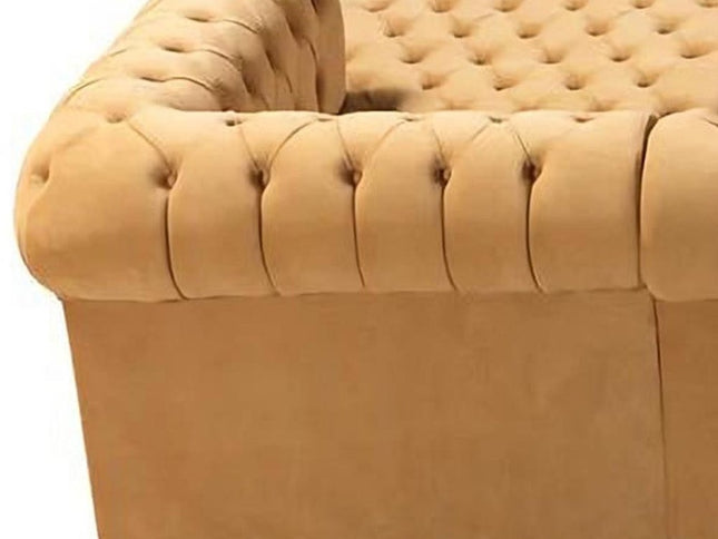 Mustard Velvet U Shaped Three Piece Sofa and Chaise Sectional With Toss Pillows