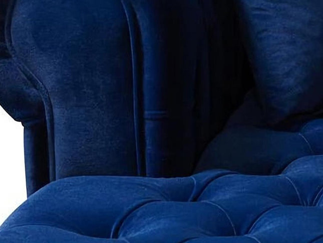 Blue Velvet U Shaped Three Piece Sofa and Chaise Sectional With Toss Pillows