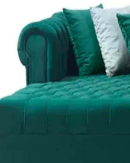 Green Velvet U Shaped Three Piece Sofa and Chaise Sectional With Toss Pillows